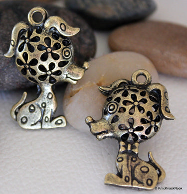 2 x Bronze Tone Hollow Dog Charm Pendants 3.2cm x2.2cm